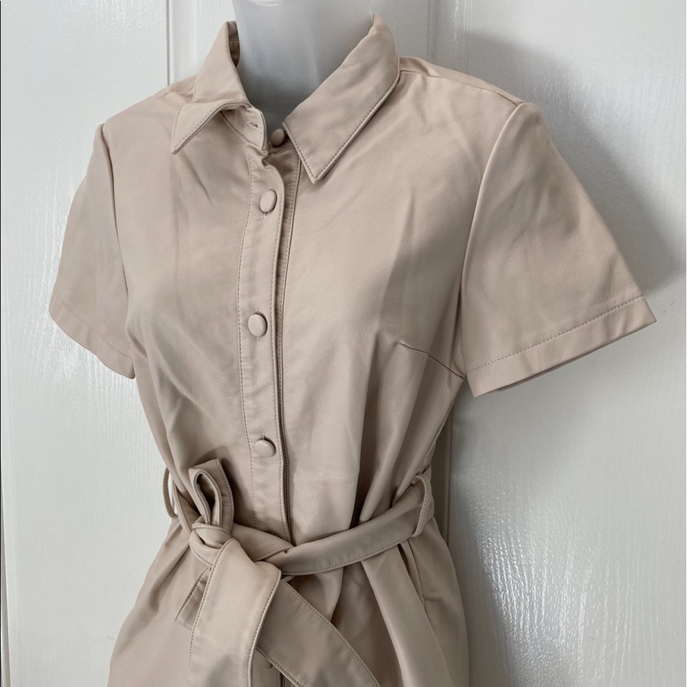 🔵NEW wTag-BLANK NYC Chalk Pleather Shirt Dress XS